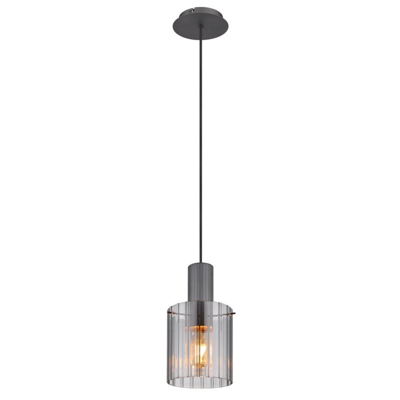 Lampa wisząca TULIVAR 15904HS klosz ryflowany szkło przydymione ciemnoszare Globo Lighting E27 1 szt.