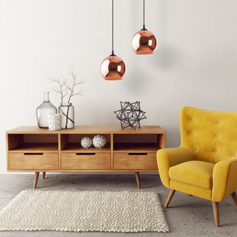 Lampa Wisząca VENEZIA TK Lighting Czarna Miedziany Klosz 1xE27 25x25 cm 1szt.
