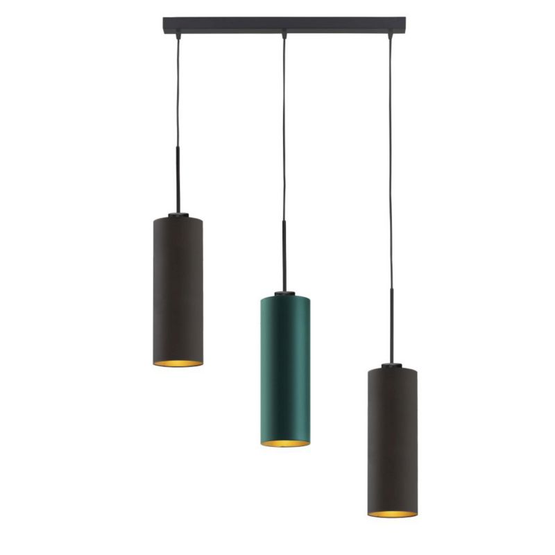 Lampa wisząca Volta Light Factory zwis żyrandol sufitowa z abażurami tuba Czarny, butelkowa zieleń ze złotem BELL Z3 1szt.