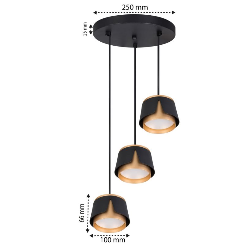 Lampa wisząca XUDO 3-punktowa GX53 1m Czarno-Złota Okrągła 1 szt.