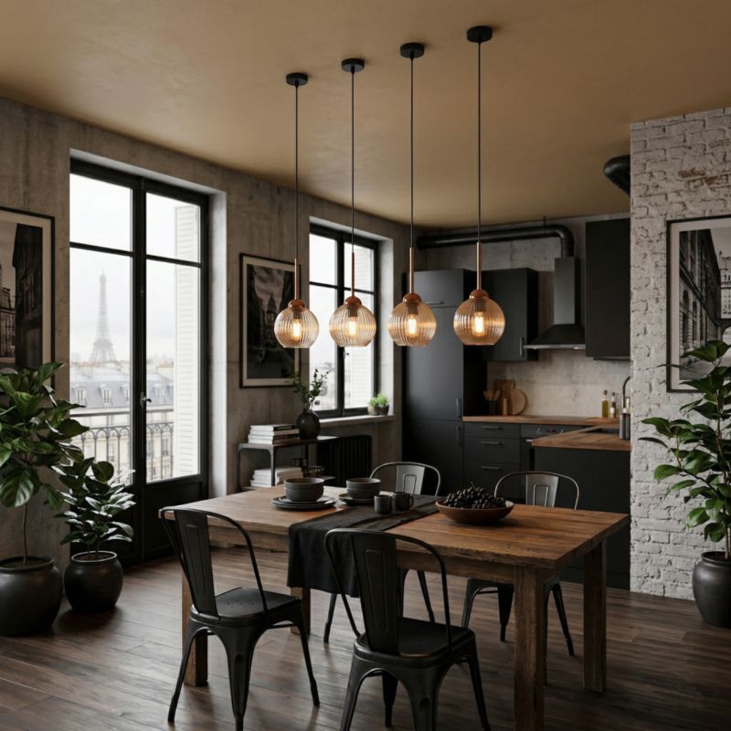 Lampa wisząca zwis EDYLIT 1xE27 bursztynowy klosz loft do kuchni PION 15-045 1 szt.