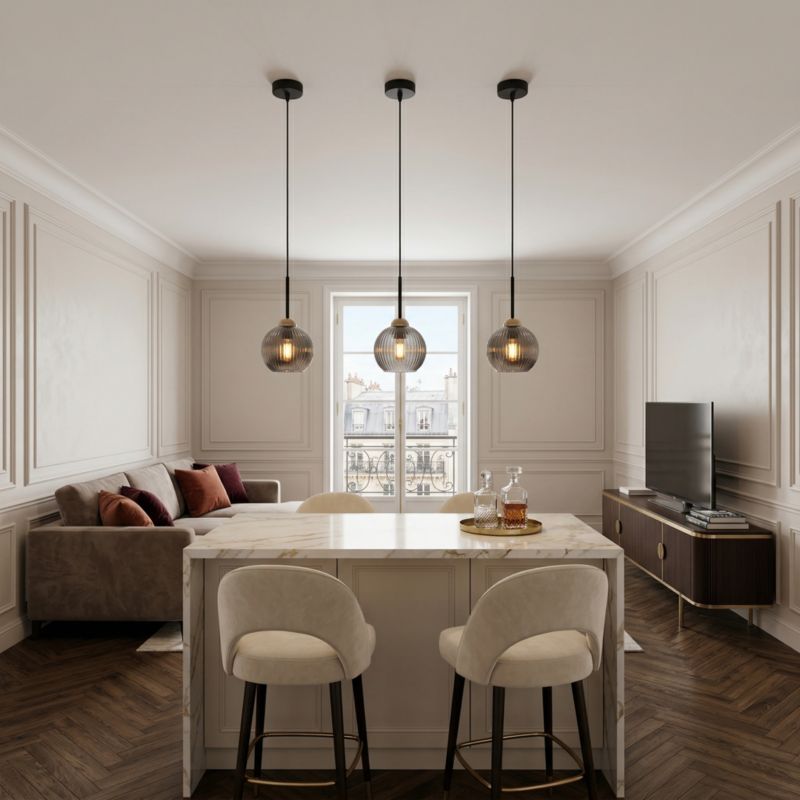 Lampa wisząca zwis EDYLIT 1xE27 grafitowy klosz ryflowany industrialna loft PION 15-025 1 szt.