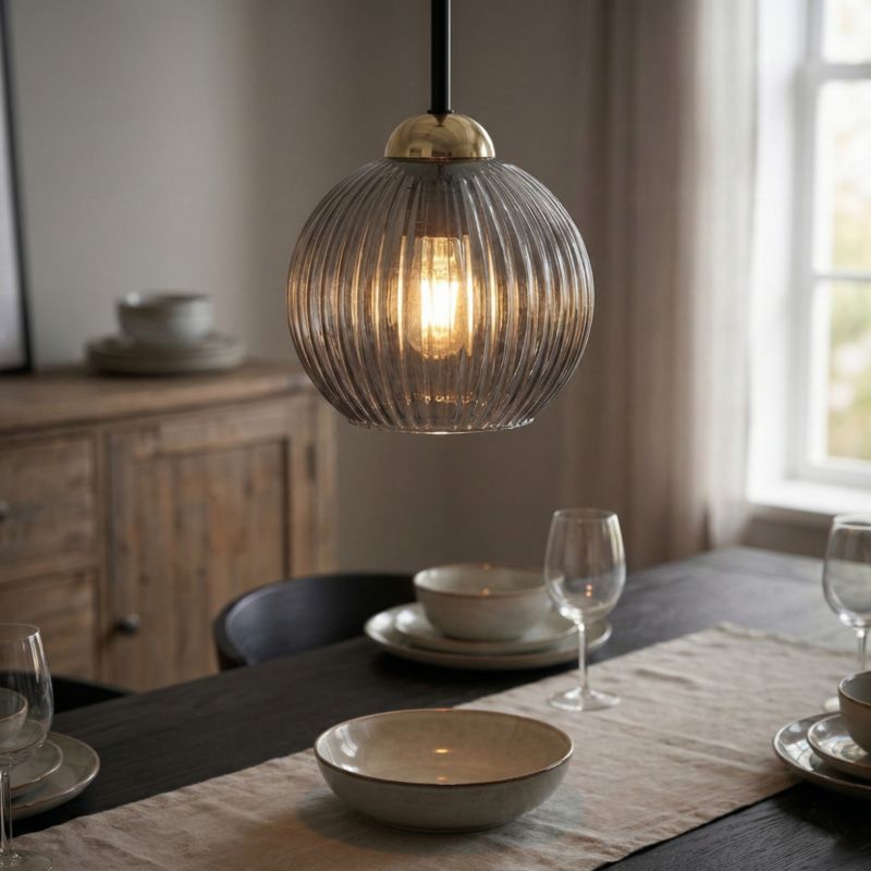 Lampa wisząca zwis EDYLIT 1xE27 grafitowy klosz ryflowany industrialna loft PION 15-025 1 szt.