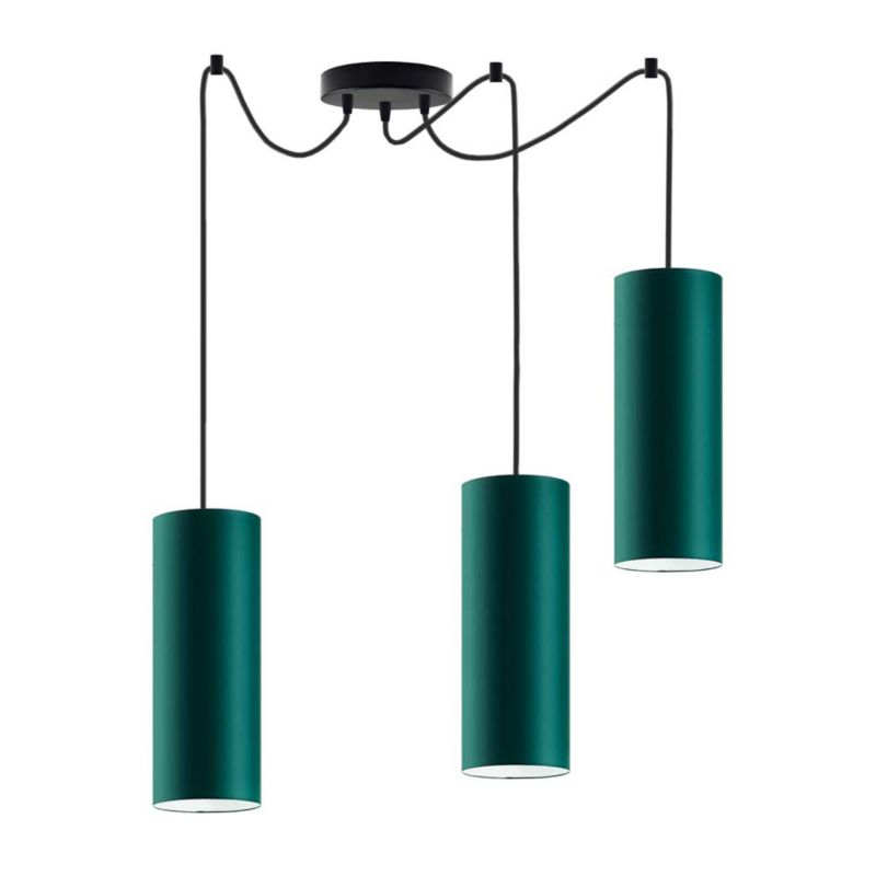 Lampa wisząca zwis Volta Light Factory żyrandol sufitowa pająk z abażurami tuba Butelkowa zieleń POGO Z3 1szt.
