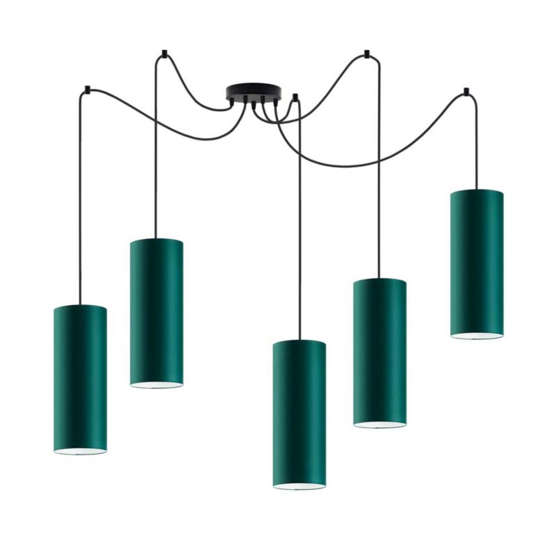 Lampa wisząca zwis Volta Light Factory żyrandol sufitowa pająk z abażurami tuba Butelkowa zieleń POGO Z5 1szt.