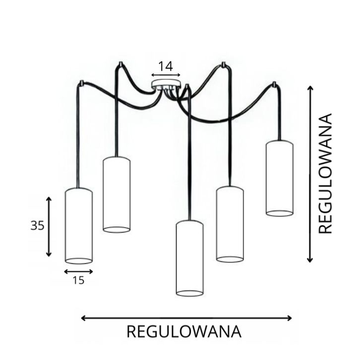 Lampa wisząca zwis Volta Light Factory żyrandol sufitowa pająk z abażurami tuba Butelkowa zieleń POGO Z5 1szt.