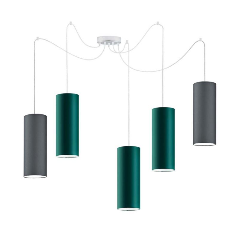 Lampa wisząca zwis Volta Light Factory żyrandol sufitowa pająk z abażurami tuba Butelkowa zieleń POGO Z5 1szt.