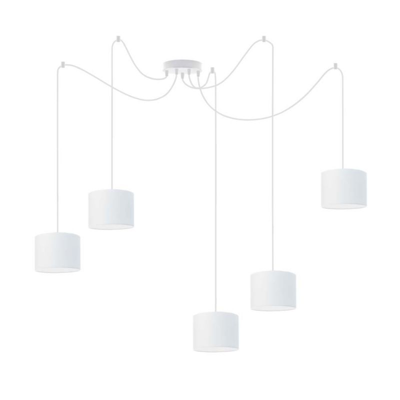 Lampa wisząca zwis Volta Light Factory żyrandol sufitowa pająk z abażurami walec Biały/Biały TANGO Z5 1szt.