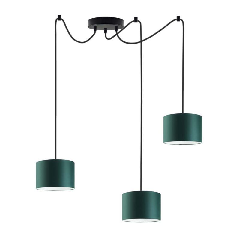 Lampa wisząca zwis Volta Light Factory żyrandol sufitowa pająk z abażurami walec Butelkowa zieleń TANGO Z3 1szt.