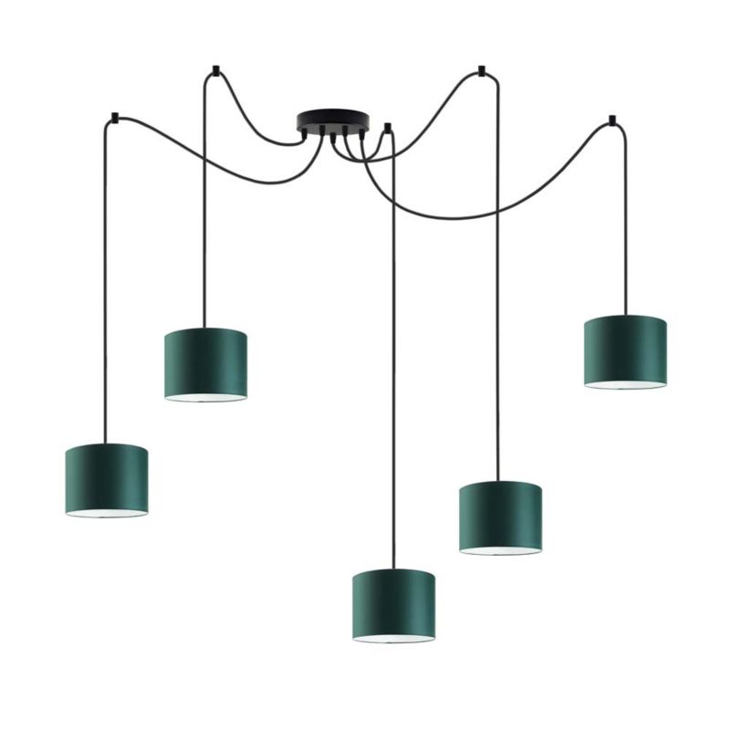 Lampa wisząca zwis Volta Light Factory żyrandol sufitowa pająk z abażurami walec Butelkowa zieleń TANGO Z5 1szt.