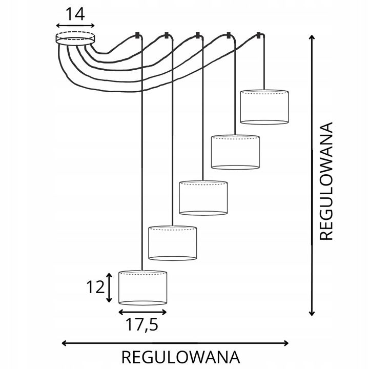 Lampa wisząca zwis Volta Light Factory żyrandol sufitowa pająk z abażurami walec Butelkowa zieleń TANGO Z5 1szt.