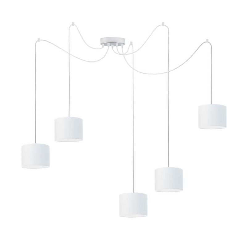 Lampa wisząca zwis Volta Light Factory żyrandol sufitowa pająk z abażurami walec Chrom/Biały TANGO Z5 1szt.