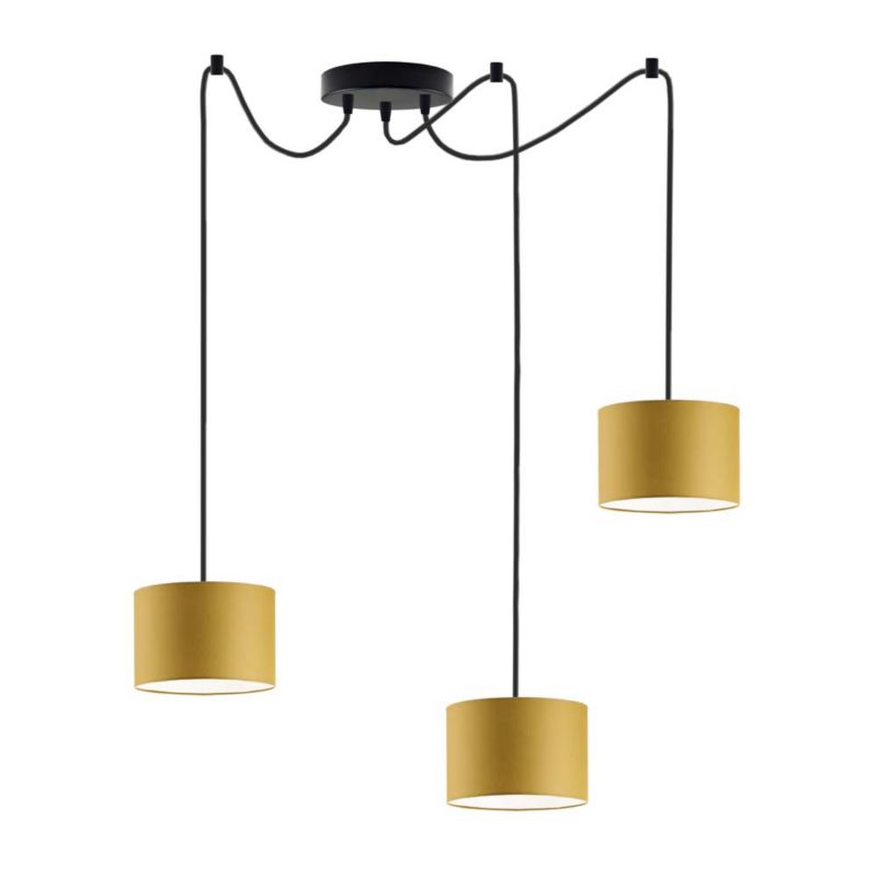 Lampa wisząca zwis Volta Light Factory żyrandol sufitowa pająk z abażurami walec Musztardowy TANGO Z3 1szt.