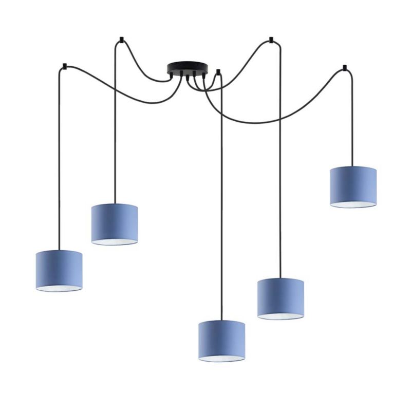 Lampa wisząca zwis Volta Light Factory żyrandol sufitowa pająk z abażurami walec Niebieski TANGO Z5 1szt.