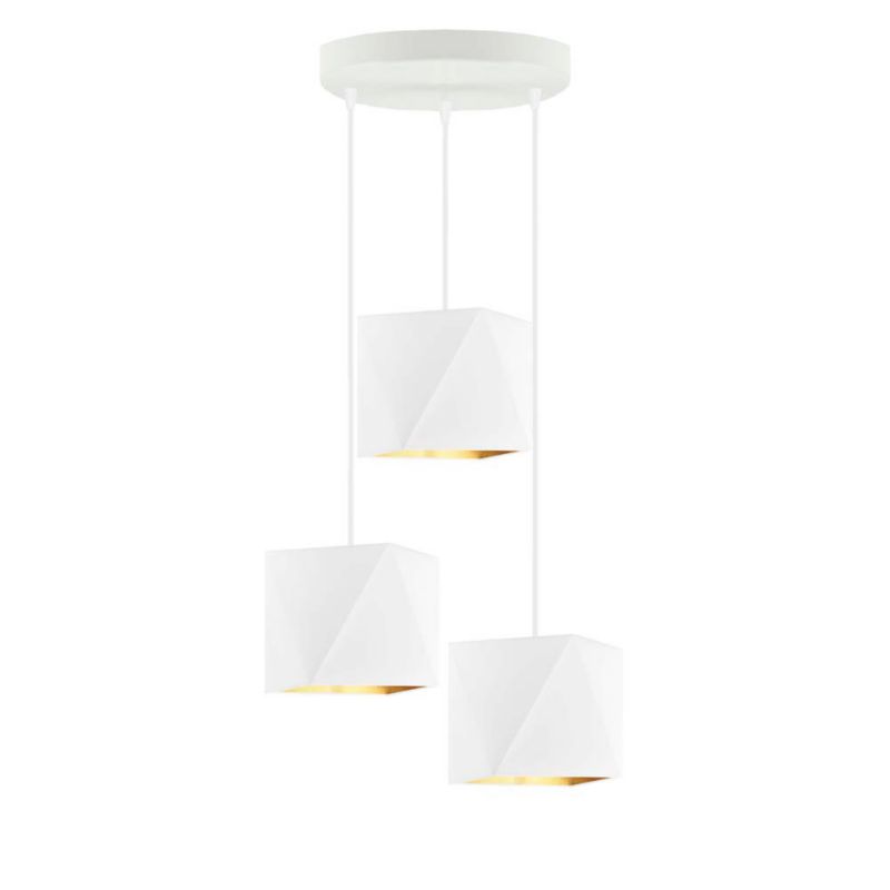 Lampa wisząca zwis Volta Light Factory żyrandol sufitowa z abażurami diament Biały ze złotem BURNE Z3 1szt.