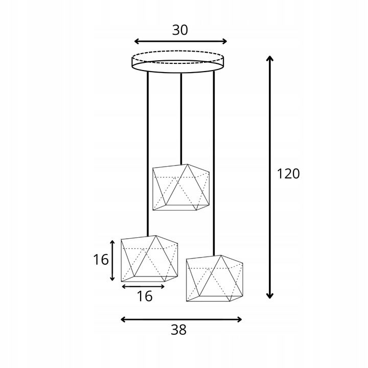 Lampa wisząca zwis Volta Light Factory żyrandol sufitowa z abażurami diament Biały ze złotem BURNE Z3 1szt.