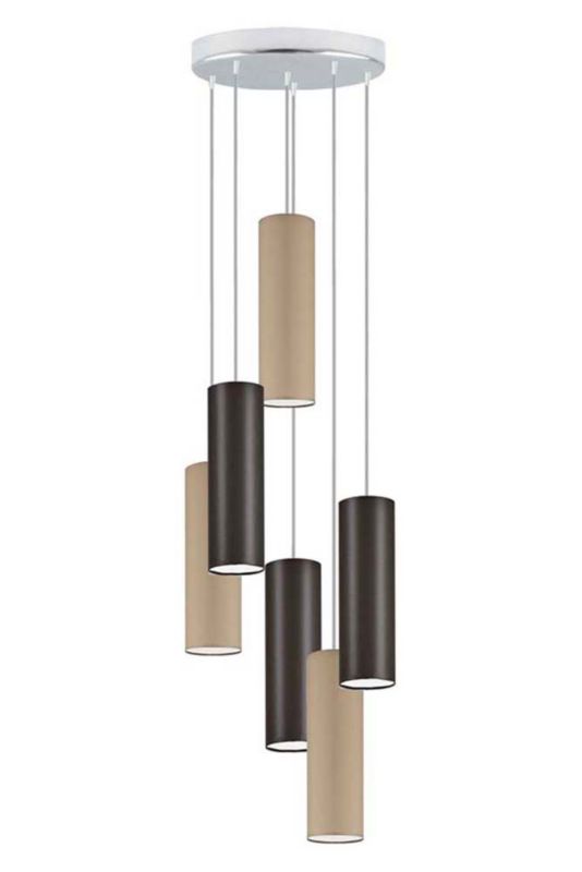 Lampa wisząca zwis Volta Light Factory żyrandol sufitowa z abażurami tuba Brązowy, cappuccino FINE Z6 1szt.