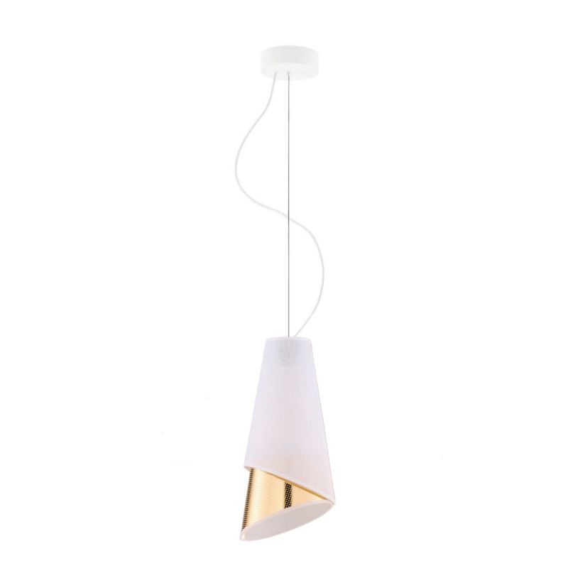 Lampa wisząca zwis Volta Light Factory żyrandol sufitowa z abażurem stożek biały/złoty DUO 1szt.