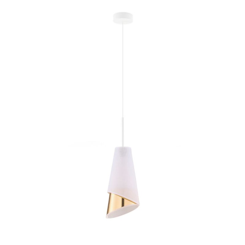 Lampa wisząca zwis Volta Light Factory żyrandol sufitowa z abażurem stożek biały/złoty DUO (+detal) 1szt.
