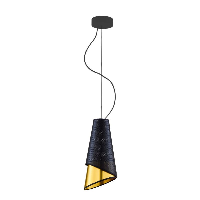 Lampa wisząca zwis Volta Light Factory żyrandol sufitowa z abażurem stożek czarny/złoty DUO 1szt.