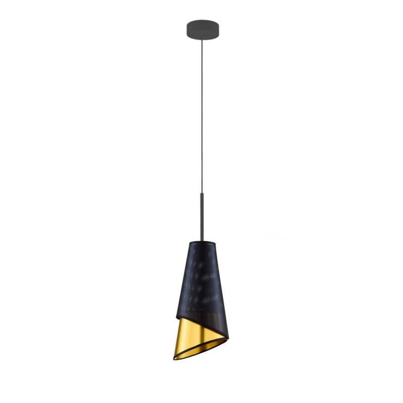 Lampa wisząca zwis Volta Light Factory żyrandol sufitowa z abażurem stożek czarny/złoty DUO (+detal) 1szt.