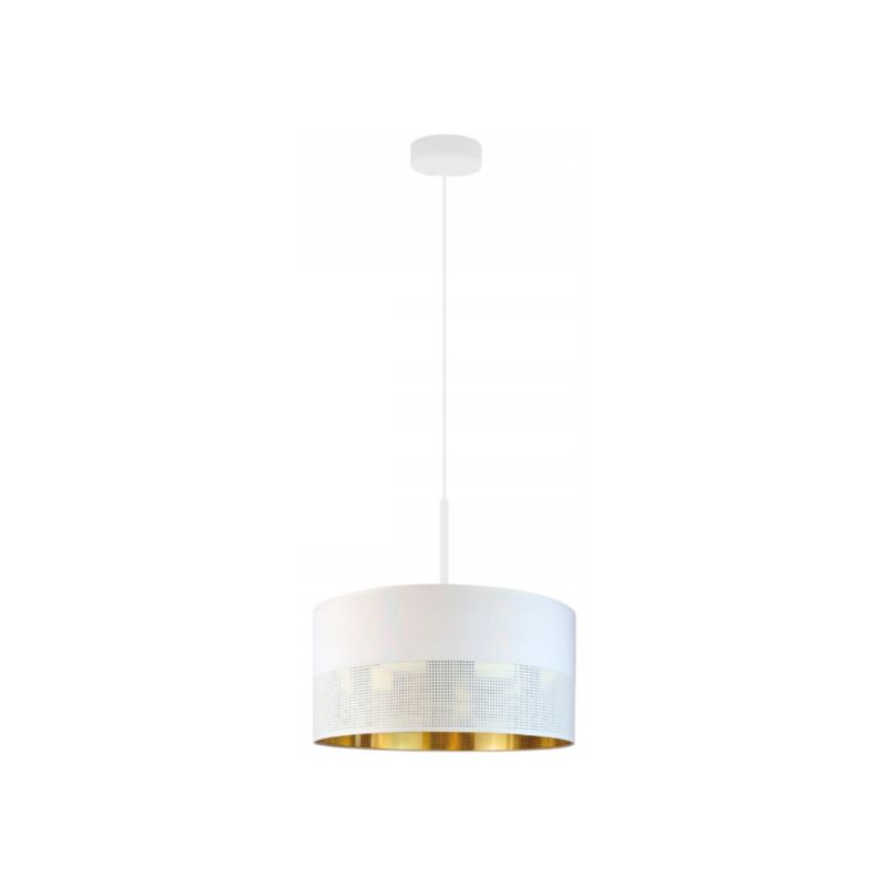 Lampa wisząca zwis Volta Light Factory żyrandol sufitowa z abażurem walec Biały ze złotem JAZZ 30cm 1szt.