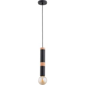 Lampa wisząca Alfa Akord 1-punktowa E27 czarna / drewno