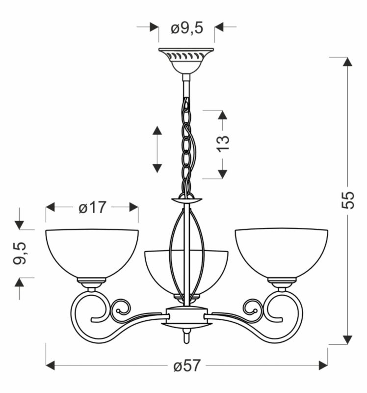 Lampa wisząca Candellux Lighting Horizon 3 x E27 patyna