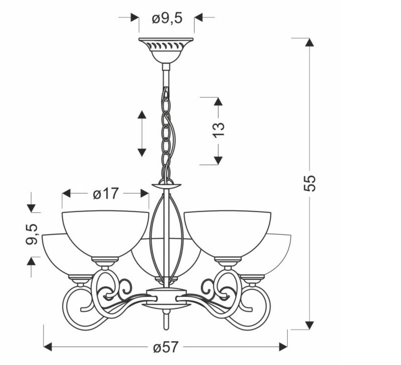 Lampa wisząca Candellux Lighting Horizon 5 x E14 patyna