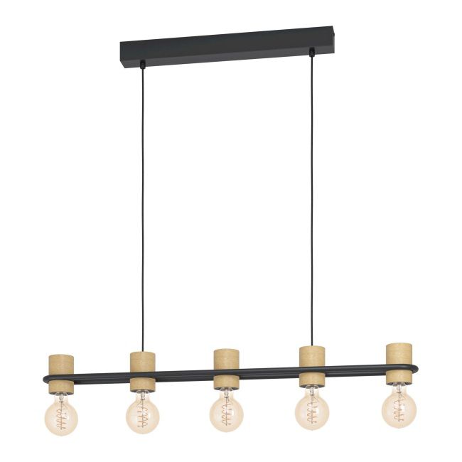 Lampa wisząca Chieveley 5 x E27 czarno-drewniana