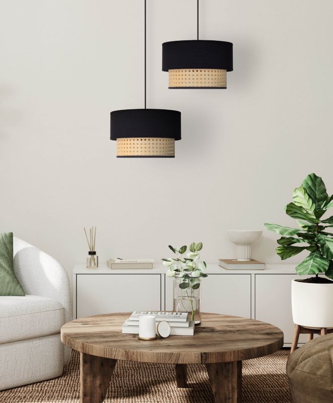 Lampa wisząca Duolla Boho XS 1-punktowa E27 czarna / rattan