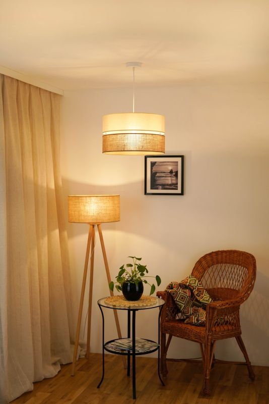 Lampa wisząca Duolla Royal 1-punktowa E27 juta / beżowa