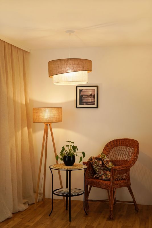 Lampa wisząca Duolla Shine 1-punktowa E27 juta / biała juta
