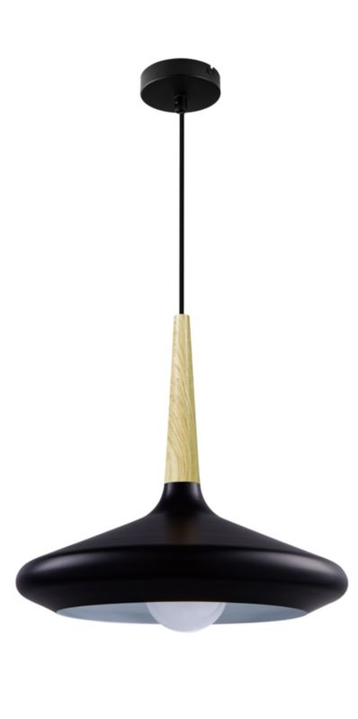 Lampa wisząca GoodHome Arraqis 1-punktowa E27 36 cm czarna z drewnem