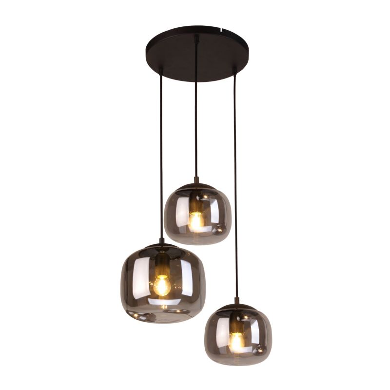 Lampa wisząca Italux Calto 3 x E27 szkło dymione