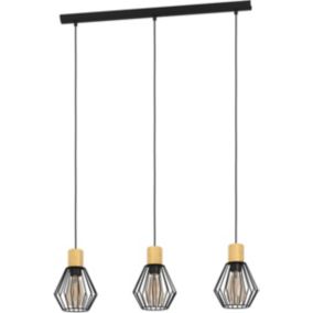 Lampa wisząca Palmorla 3 x E27 czarno-drewniana