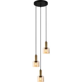 Lampa wisząca Santia 3 x 40 W E27 na listwie okrągłej brązowa/amber