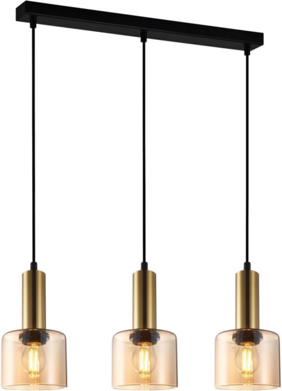 Lampa wisząca Santia 3 x 40 W E27 na listwie podłużnej brązowa/amber