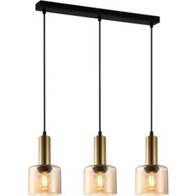 Lampa wisząca Santia 3 x 40 W E27 na listwie podłużnej brązowa/amber