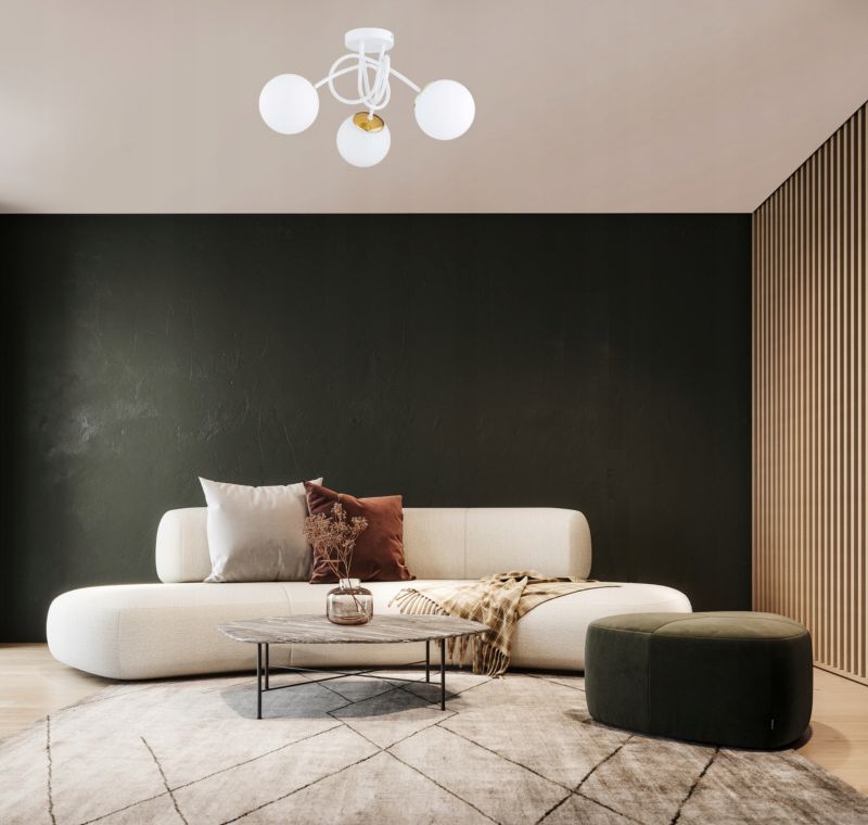 Lampa Żyrandol Plafon Elko-Lighting  Skręt Milo Biała z Elementem Złota 3-Punktowa 1 szt