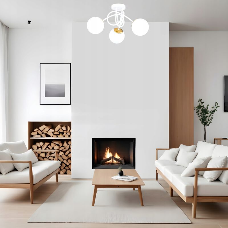 Lampa Żyrandol Plafon Elko-Lighting  Skręt Milo Biała z Elementem Złota 3-Punktowa 1 szt