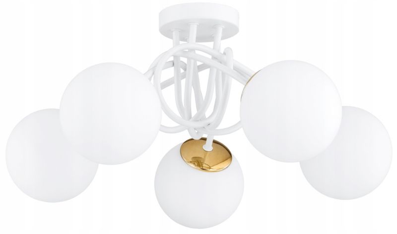 Lampa Żyrandol Plafon Elko-Lighting  Skręt Milo Biała z Elementem Złota 5-Punktowa 1 szt