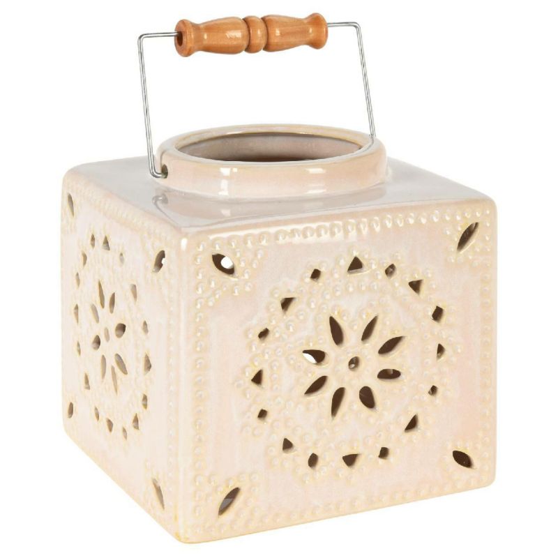 Lampion ceramiczny H&S Decoration gresowy jasny beż 16,5x16,5x16 cm 1 szt.