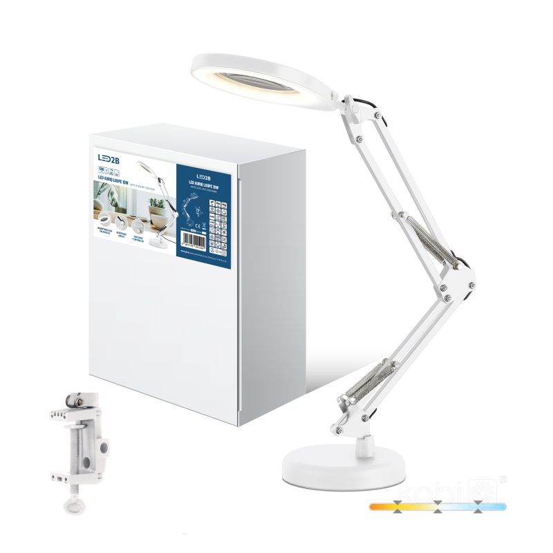 Lampka biurkowa kreślarska biała okrągła regulowana ściemnialna USB 3CCT LED 10W AURIQ LOUPE Kobi 1 szt.