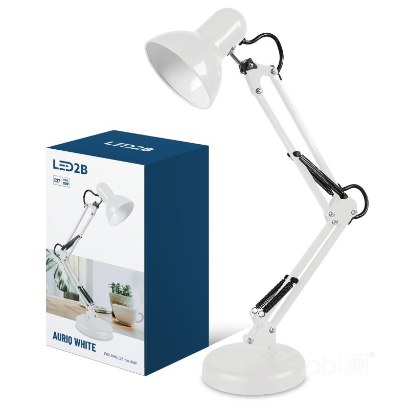 Lampka biurkowa kreślarska biała regulowana na wysięgniku 1xE27 60W AURIQ Kobi 1 szt.