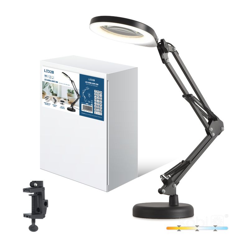 Lampka biurkowa kreślarska czarna okrągła regulowana USB 3CCT LED 10W AURIQ LOUPE Kobi 1 szt.