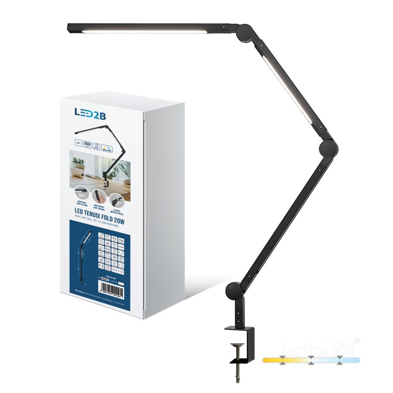 Lampka biurkowa kreślarska czarna regulowana ściemnialna 3CCT LED 20W TENUIX FOLD Kobi 1 szt.