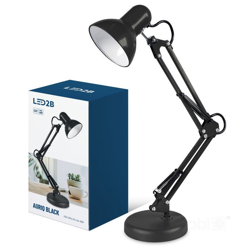Lampka biurkowa kreślarska czarna regulowana na wysięgniku 1xE27 60W AURIQ Kobi 1 szt.
