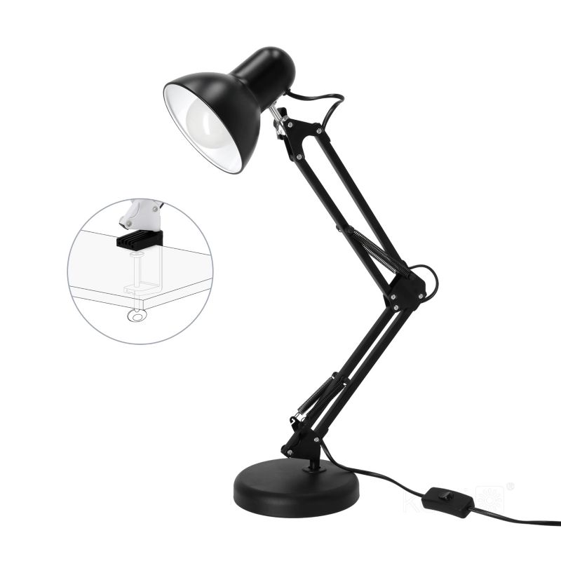 Lampka biurkowa kreślarska czarna regulowana na wysięgniku 1xE27 60W AURIQ Kobi 1 szt.