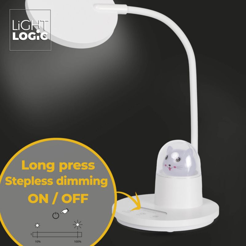 Lampka biurkowa LED LightLogic LL BINED LED W 66488 reg. temperatury nocna dla dzieci kotek uchwyt biała 1 szt.